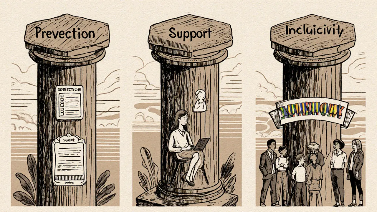 Tři pilíře programu: prevence, podpora, inkluzivita.