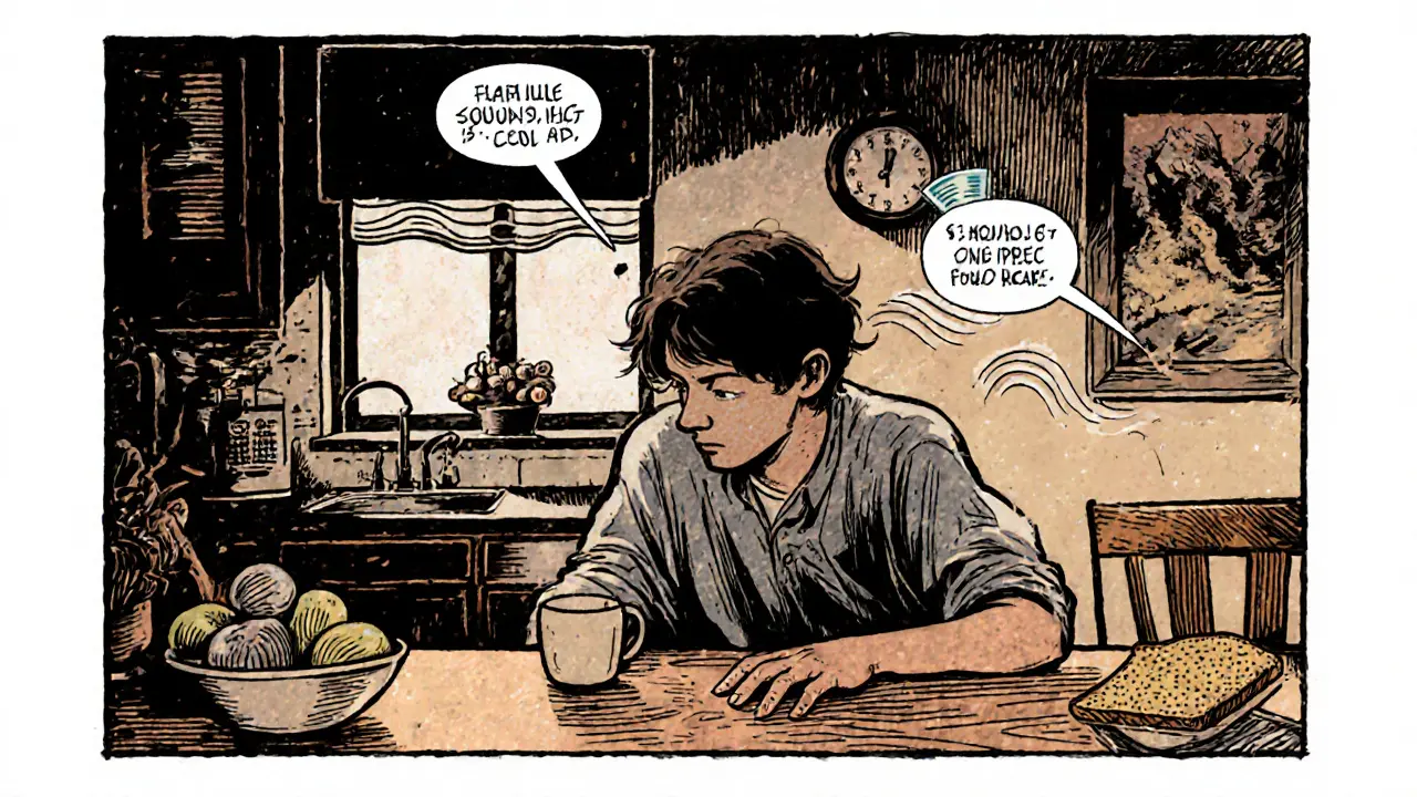 Osoba používá techniku 5‑4‑3‑2‑1: vnímá pět věcí, čtyři dotyky, tři zvuky, dva vůně a jeden dotek.