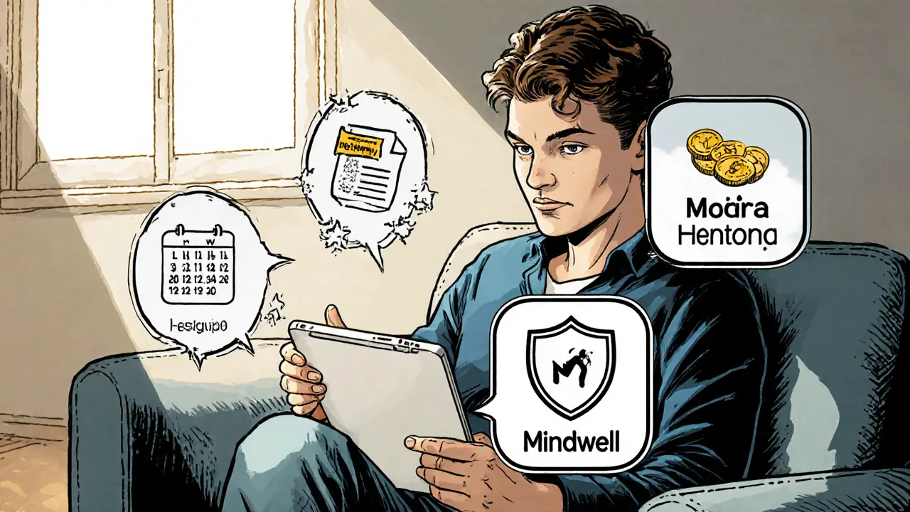 Postava prochází čtyřmi online platformami, zobrazuje ceny a čekací doby.