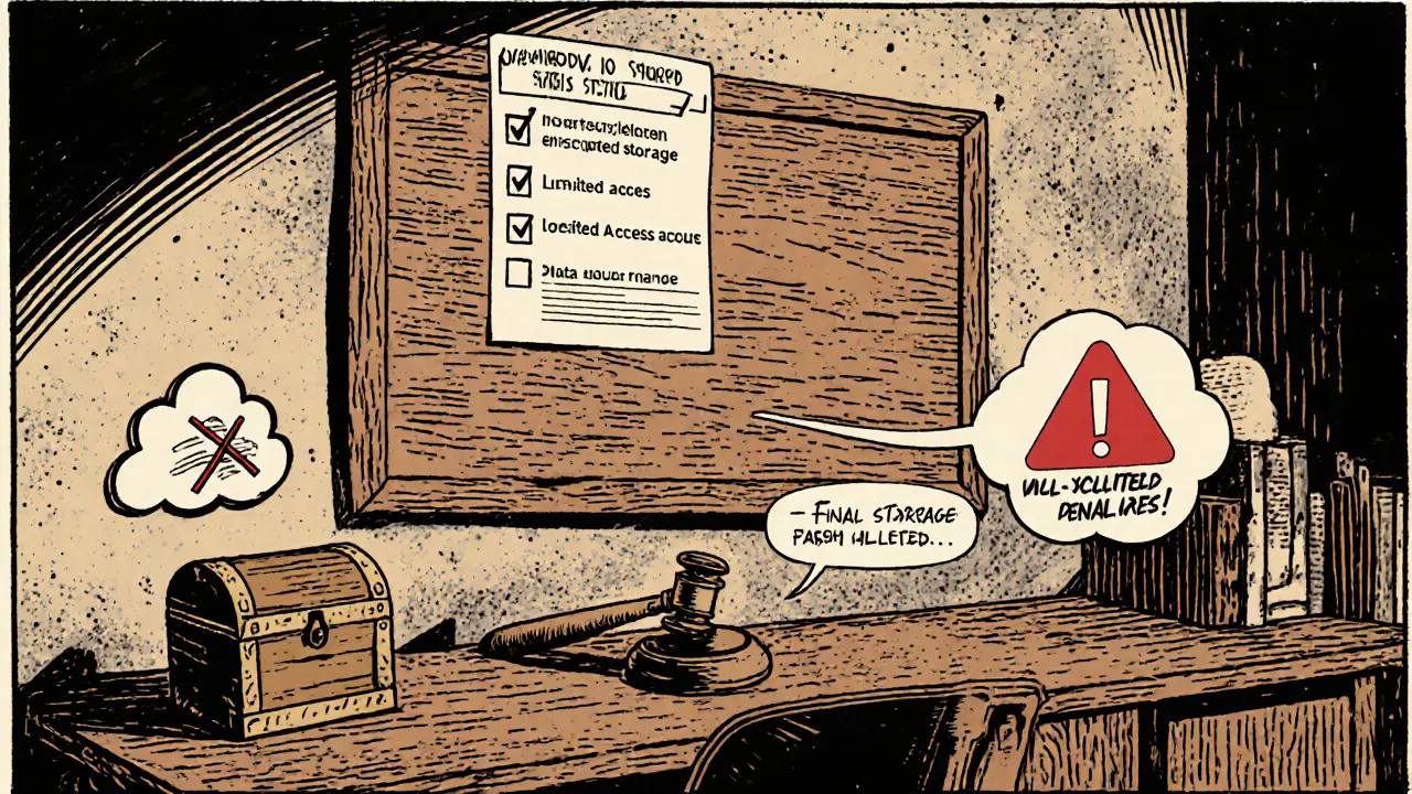 Nástěnka s kontrolním seznamem a symboly bezpečnosti a sankcí.