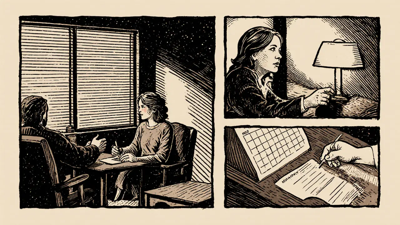 Terapeut a klient během první hodiny v kanceláři.