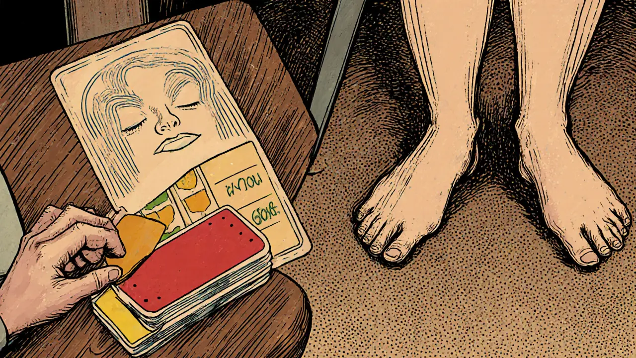 Klient provádí dýchání, drží barevné karty a stojí naboso na zemi.