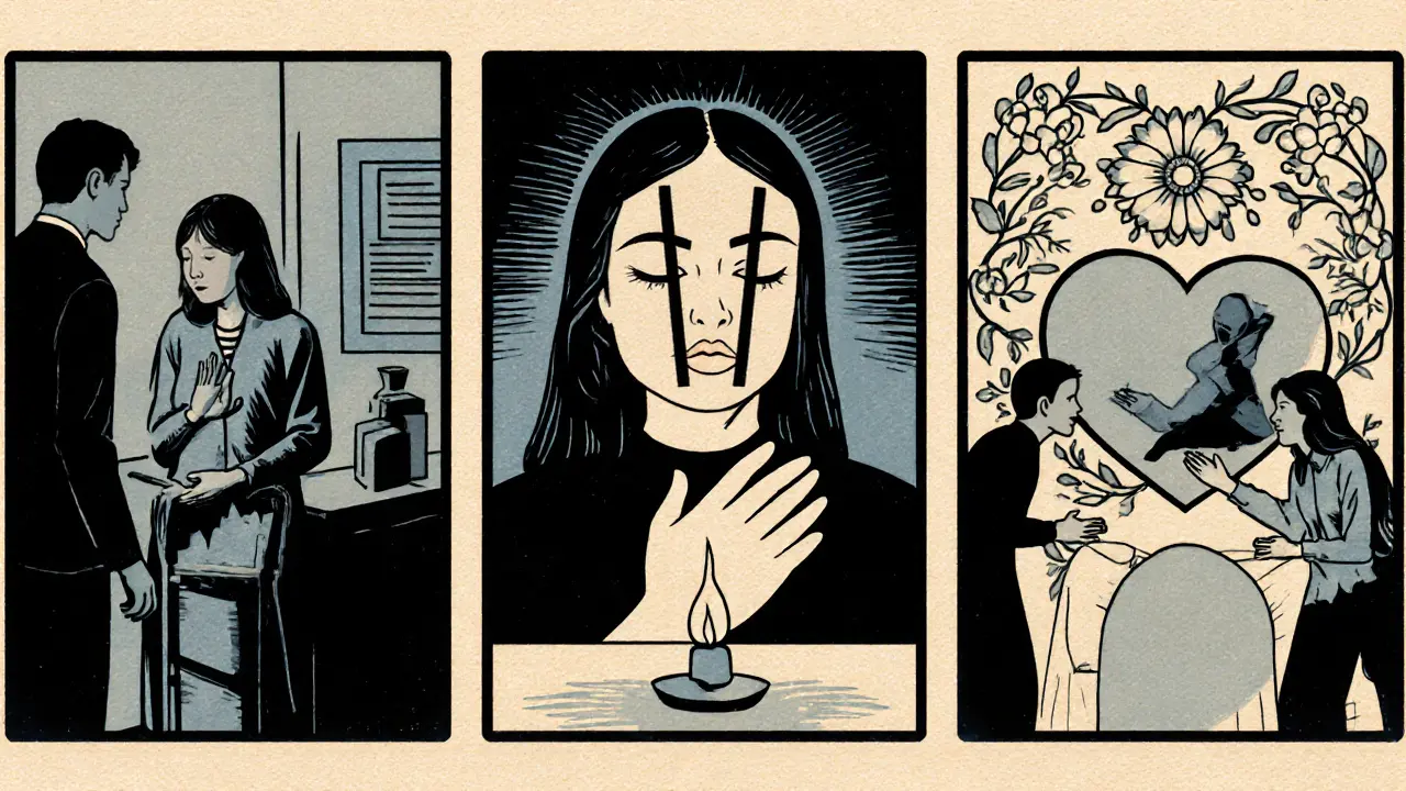 Terapeut a klient v třech fázích terapie – stabilizace, zpracování traumatu, integrace.