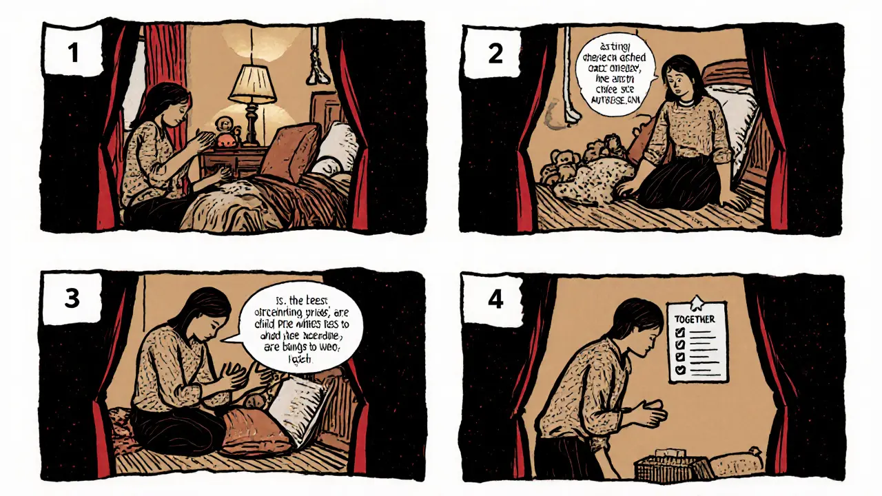 Rodič vytvoří bezpečné místo, naslouchá, ptá se a plánuje jednoduché kroky s dítětem.