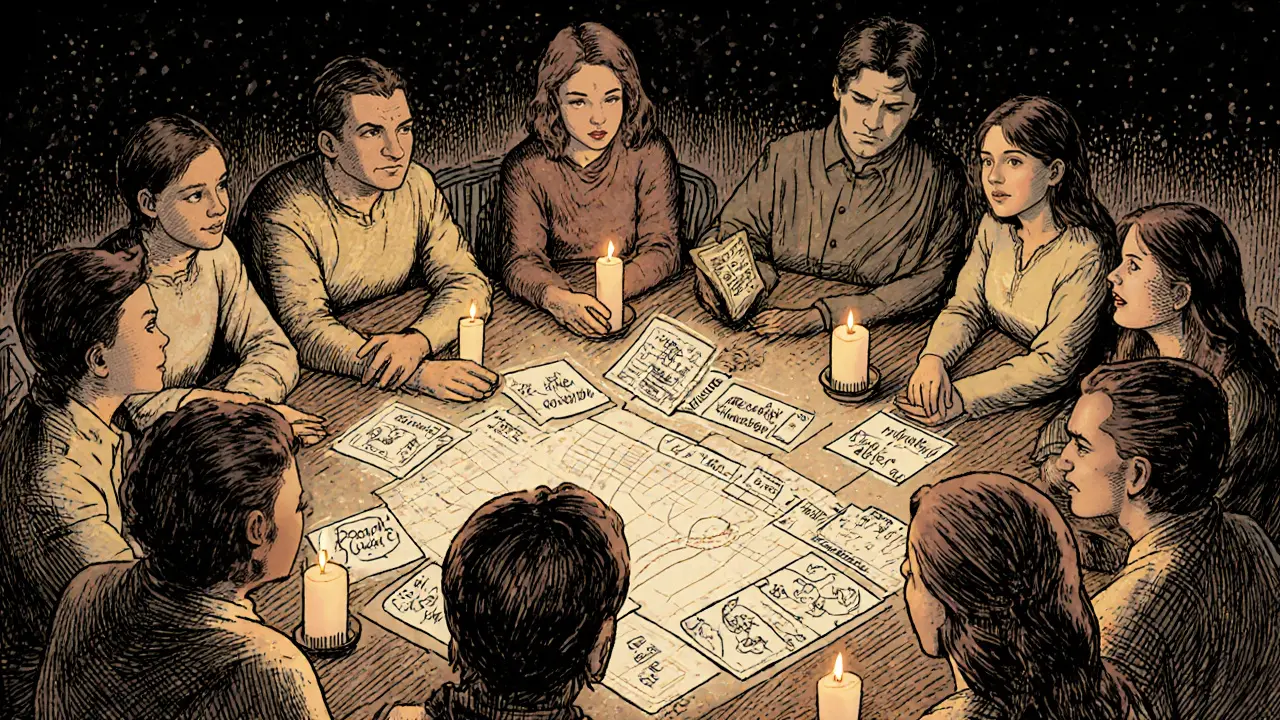 Rodina společně diskutuje o hranicích a blízkosti pomocí vizuálních karet.