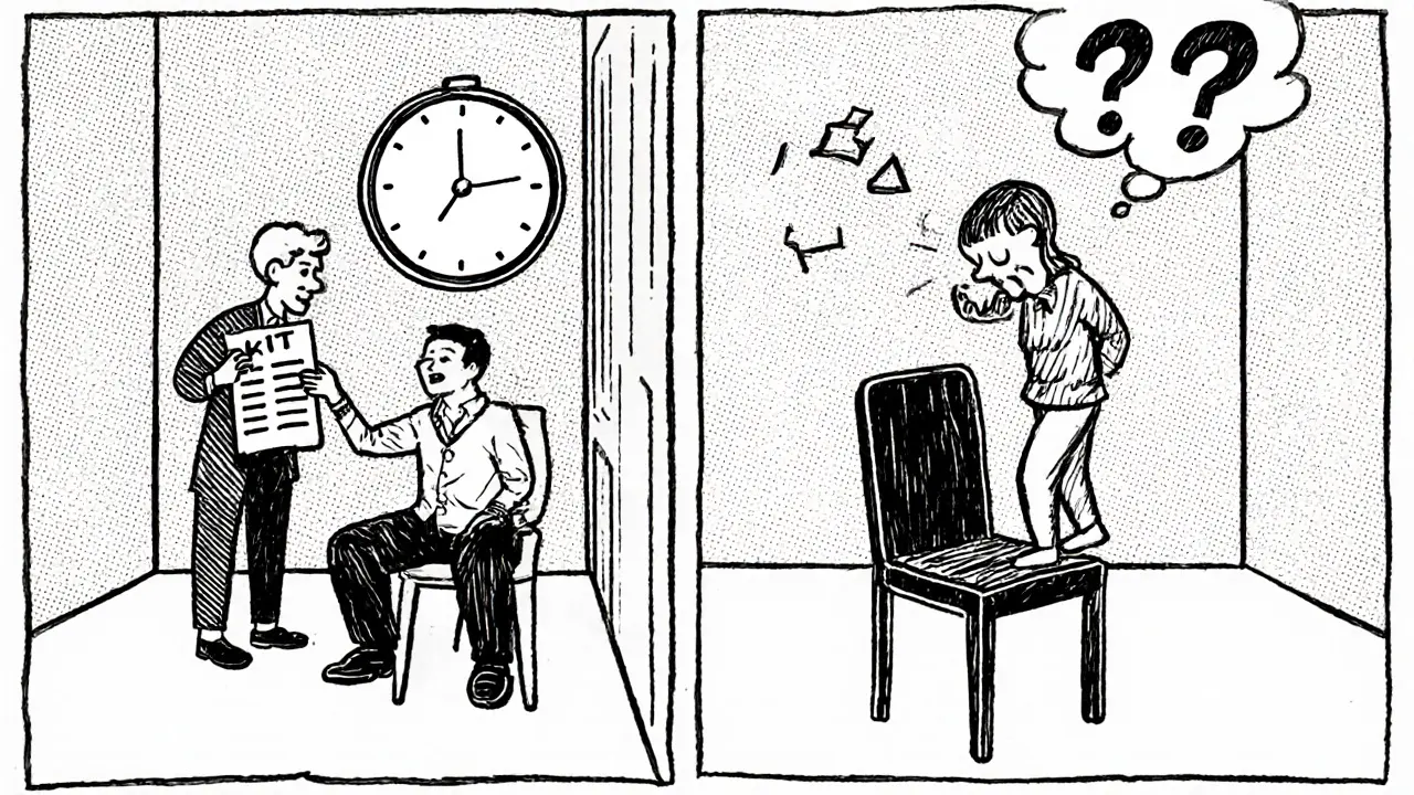 Terapeut a klient v terapeutické místnosti s různými technikami KBT a gestalt terapie.