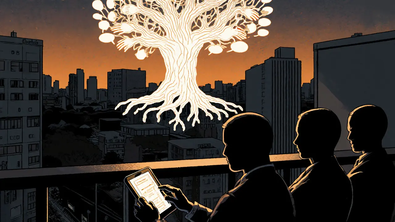 Tři anonymní zaměstnanci používají aplikaci pro psychoterapii na pracovišti.