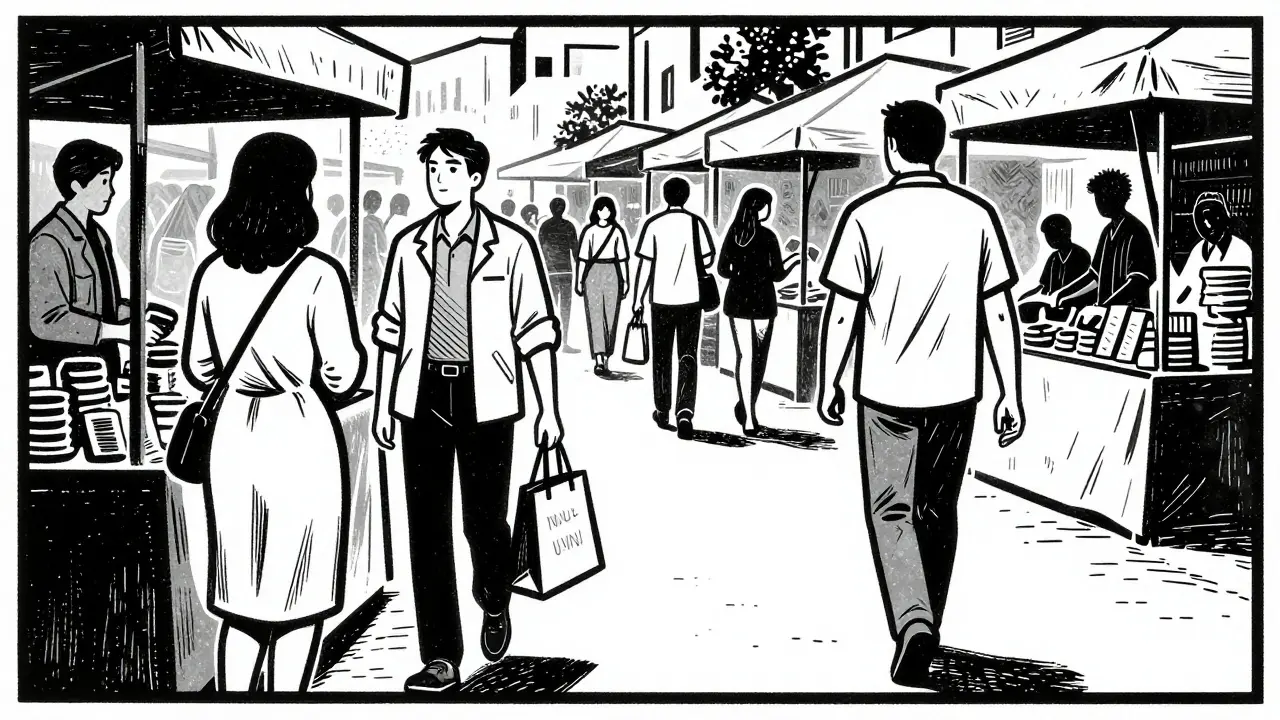 Terapeut a klient na trhu, respektují profesionální hranice.