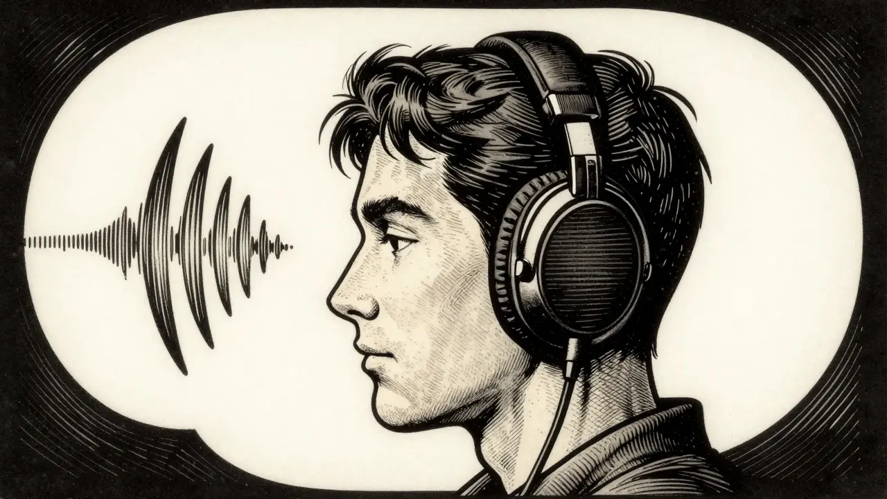 Klient nosí šumotlumivá sluchátka pro soustředění.