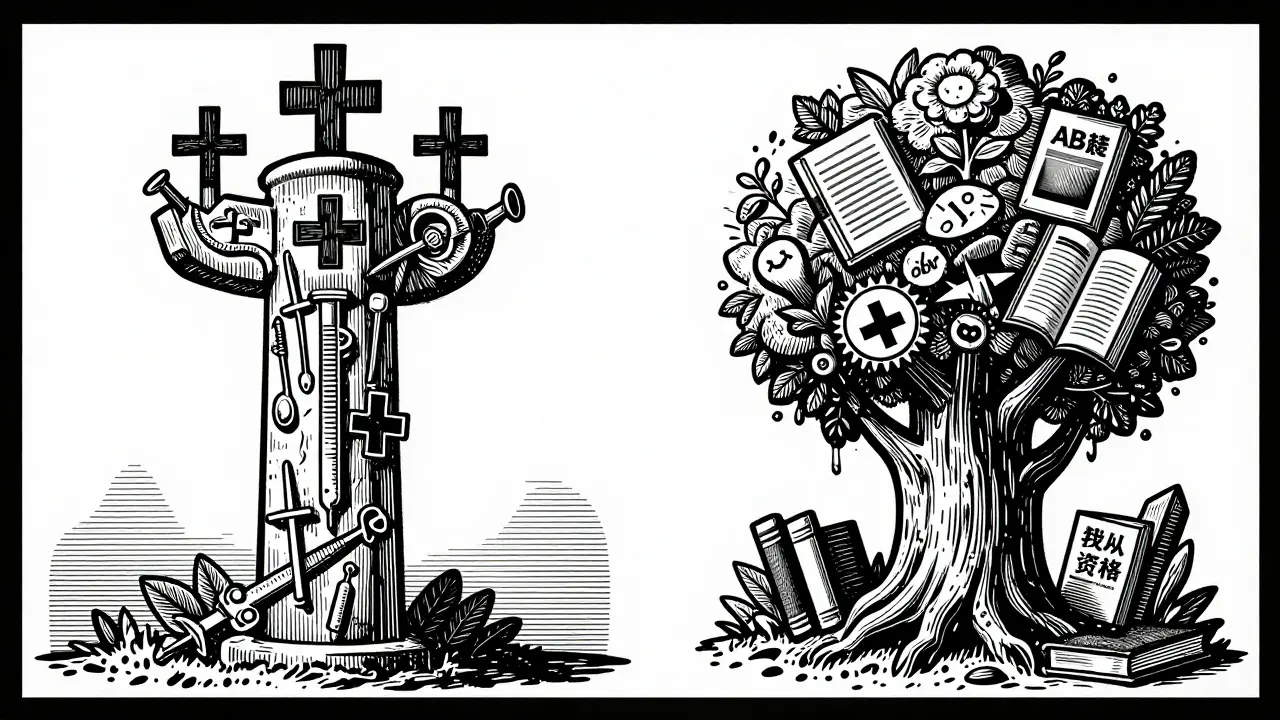 Kontrast mezi lékařskou specializací a magisterským vzděláním.