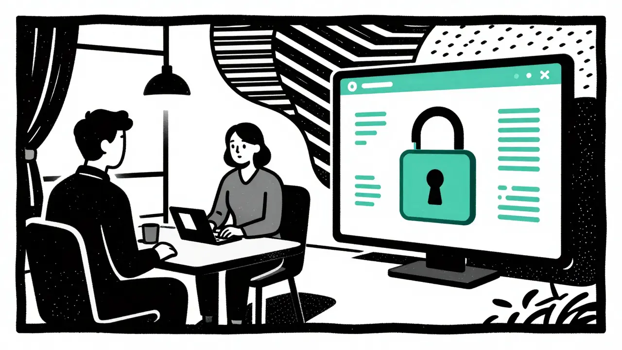 Kombinace osobní a online terapie s motivem zabezpečení dat.