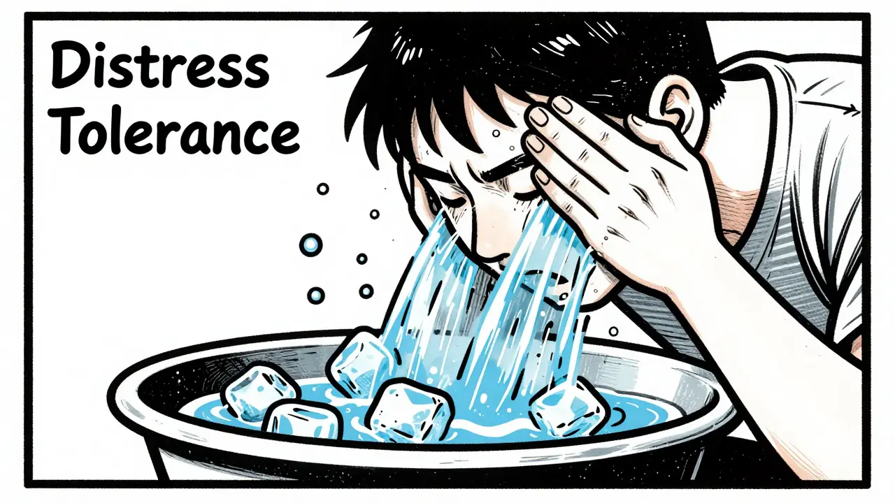 Oplach obličeje studenou vodou jako technika zvládání tísně.