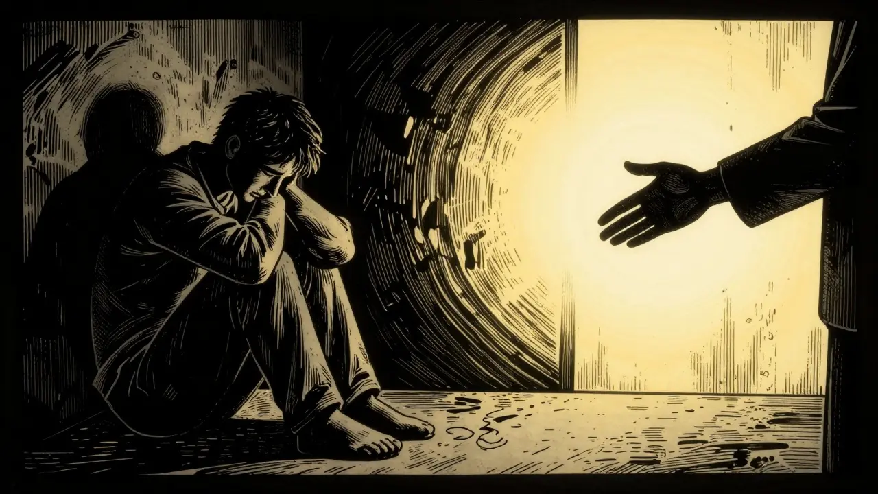 Symbolické znázornění terapeutické pomoci při překonávání smutku a vyhoření.