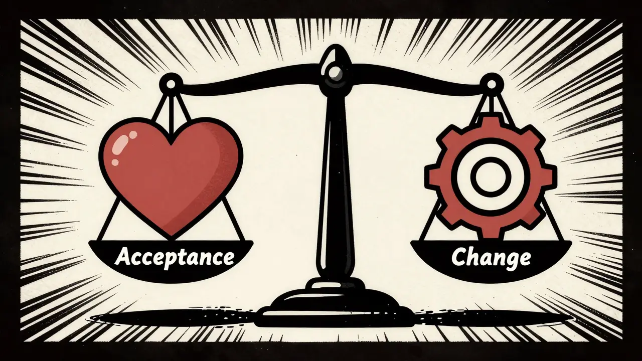 Váhy symbolizující rovnováhu mezi přijetí a změnou v grafickém stylu.