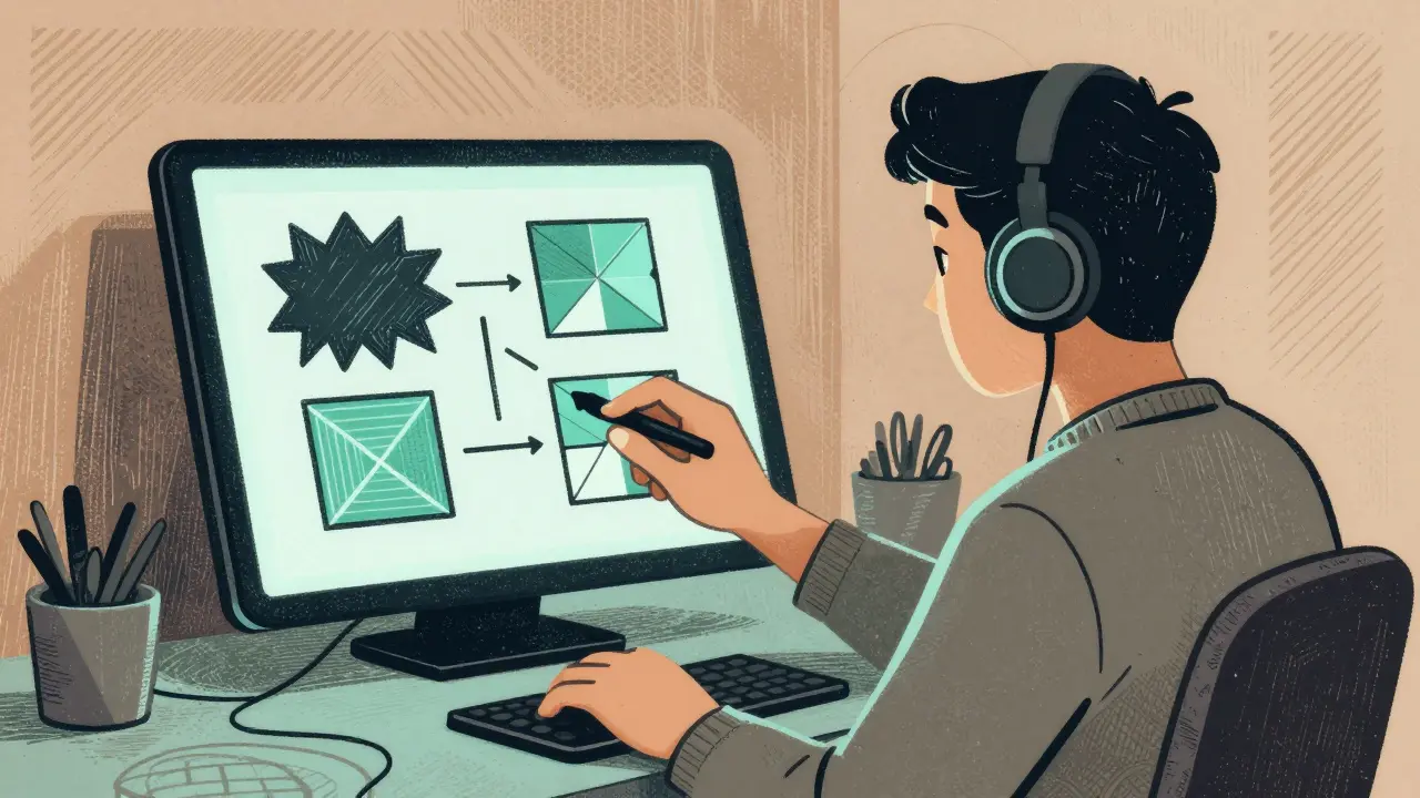Dřevorytová ilustrace: transformace negativních myšlenek pomocí digitální KBT