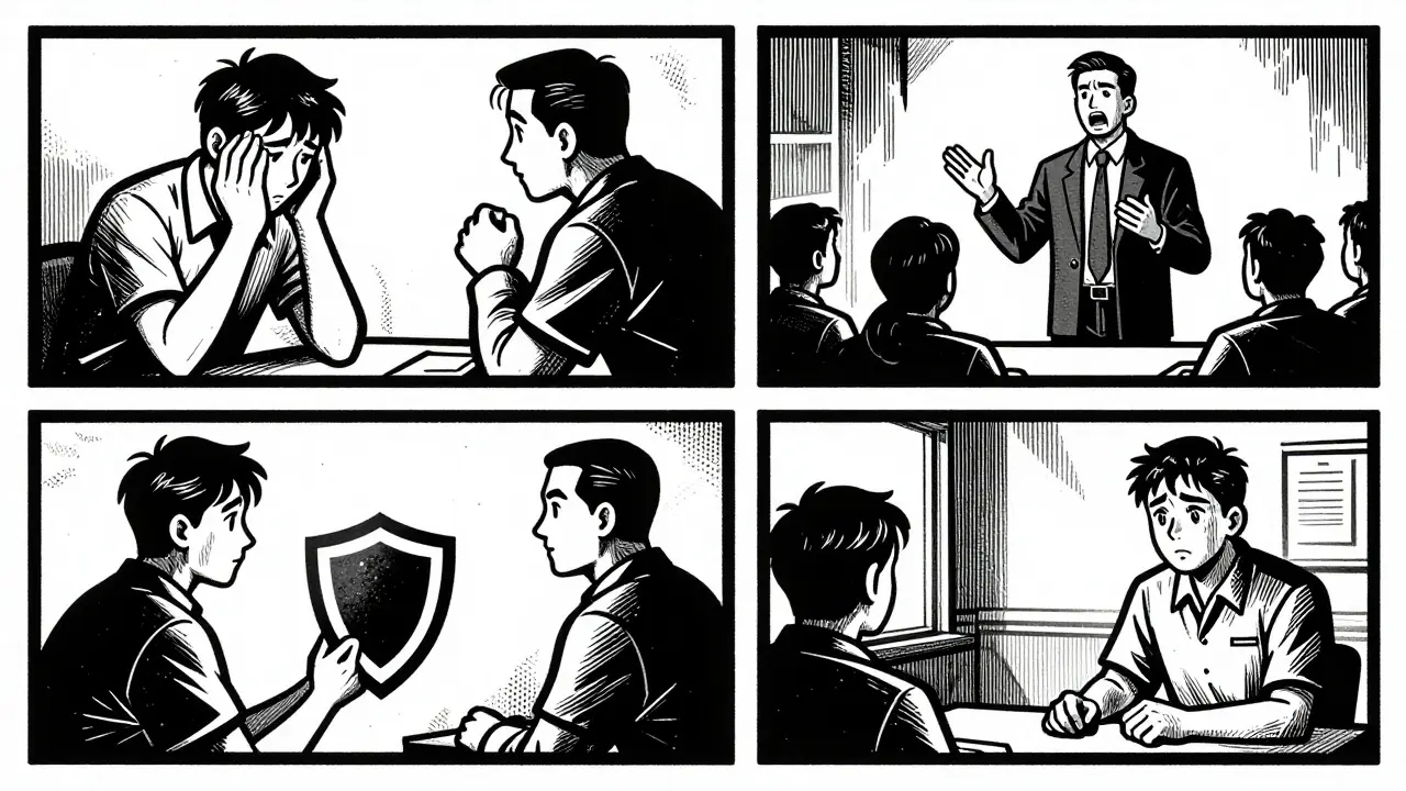 Four roles of peer support workers in woodcut style panels