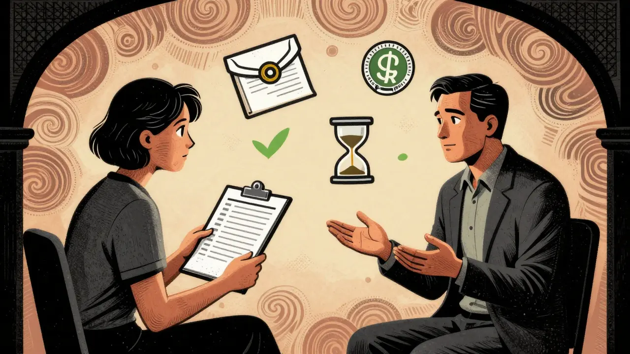 Klient se ptá terapeuta na kvalifikaci a výcvik v ilustraci ve stylu dřevorytu