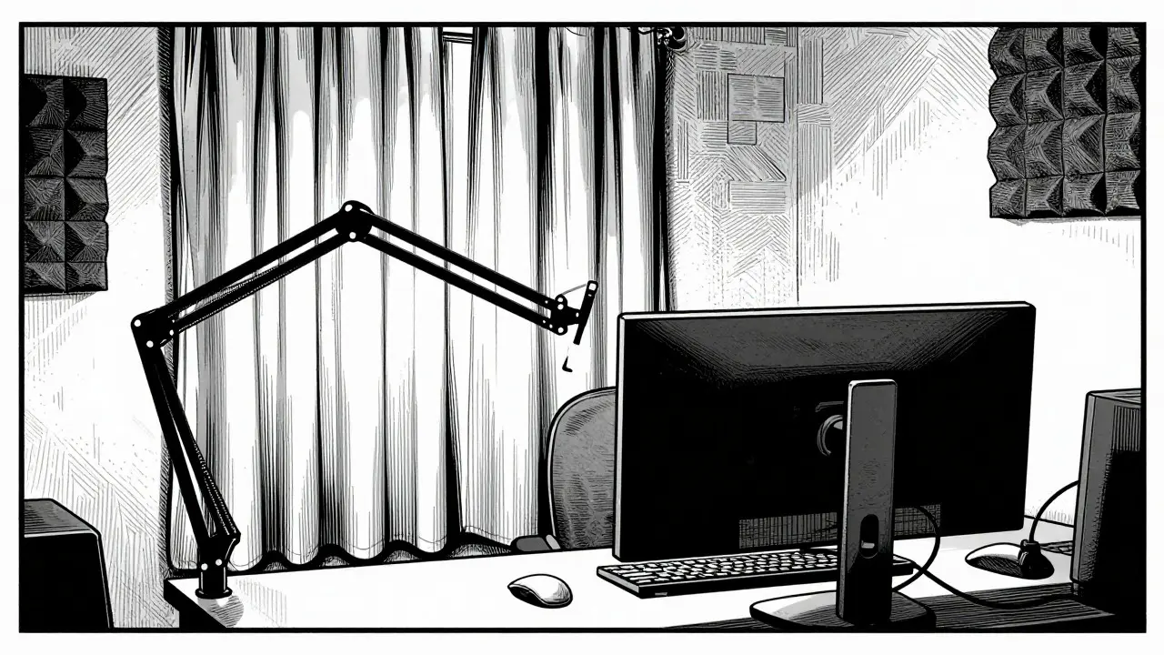 Monitor ve výšce očí a neprůhledné závěsy pro soukromí
