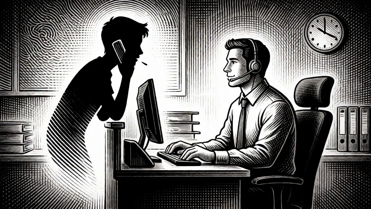 Consultant listening to a young caller via headset